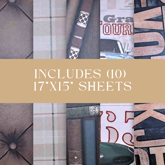 Masculine Vintage Unpasted Wallpaper Sheets for Crafting, Junk Journals, and other Paper Art Projects