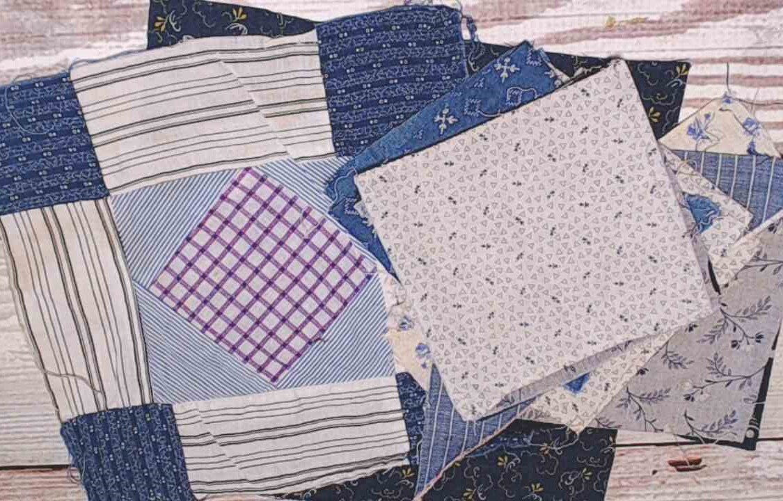 Blue Patchwork Fabric Squares, Quilting Fabric Squares Blue